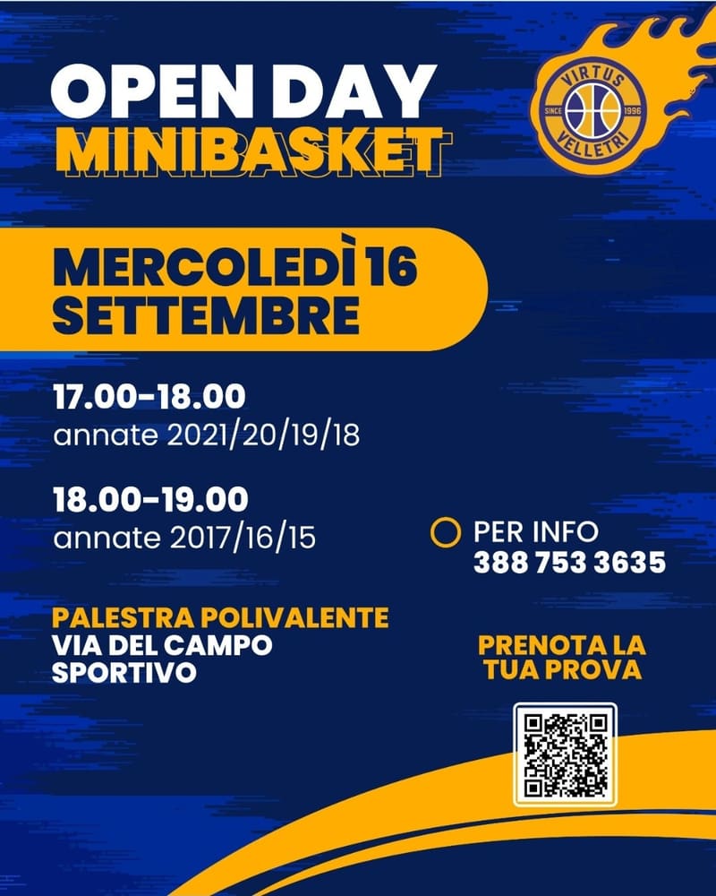 🏀 OPEN DAY Ultimo appuntamento per provare il minibasket🟡🔵 Ti aspettiamo per conoscerere il nostro staff e iniziare il percorso con la Vi